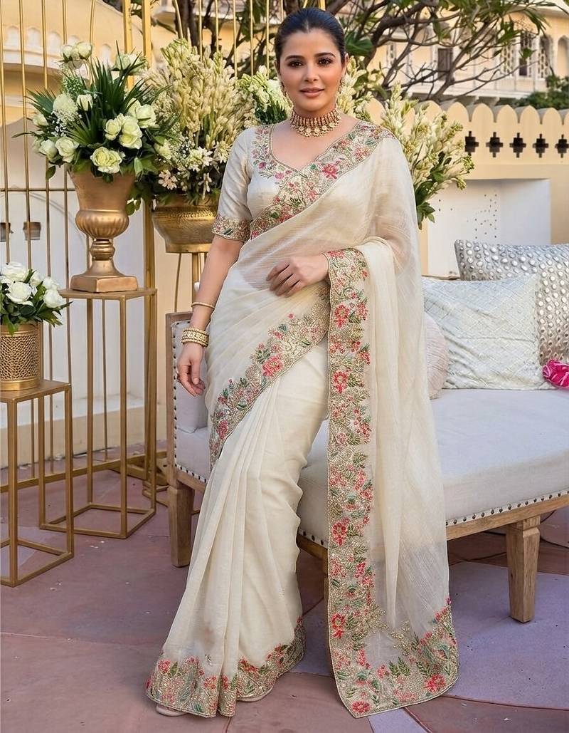 party & wedding wear soft silk blend saree