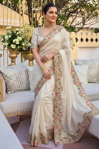 party & wedding wear soft silk blend saree