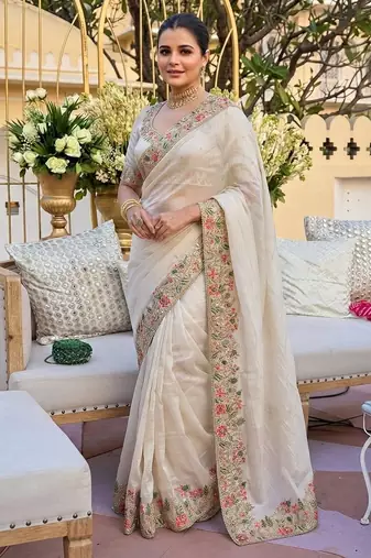 party & wedding wear soft silk blend saree