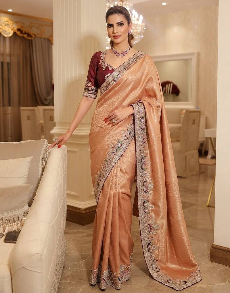 wedding wear pure kanjivarm silk blend heavy embroidery work saree