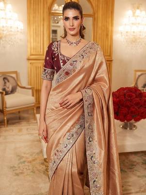 wedding wear pure kanjivarm silk blend heavy embroidery work saree 2