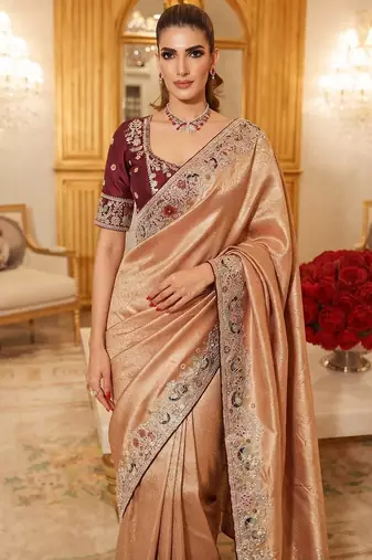 wedding wear pure kanjivarm silk blend heavy embroidery work saree