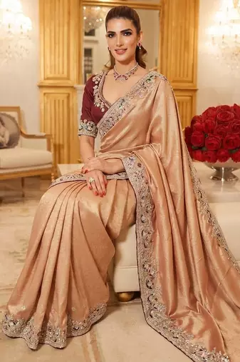 wedding wear pure kanjivarm silk blend heavy embroidery work saree