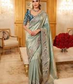 wedding wear pure kanjivarm silk blend heavy embroidery work saree