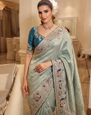 wedding wear pure kanjivarm silk blend heavy embroidery work saree 2