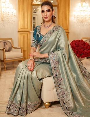 wedding wear pure kanjivarm silk blend heavy embroidery work saree 3