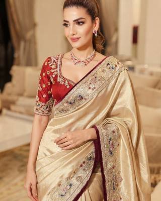 wedding wear pure kanjivarm silk blend heavy embroidery work saree 2