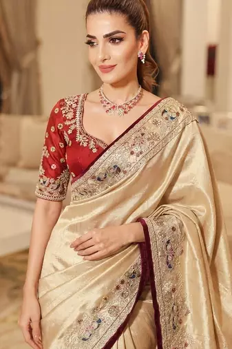 wedding wear pure kanjivarm silk blend heavy embroidery work saree