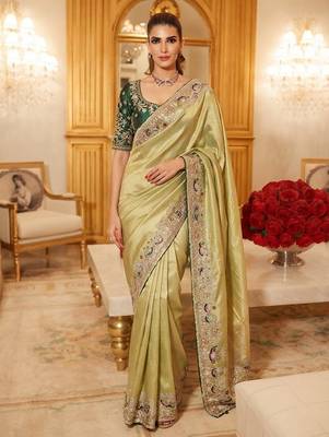 wedding wear pure kanjivarm silk blend heavy embroidery work saree 1