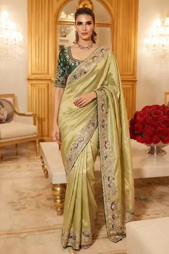 wedding wear pure kanjivarm silk blend heavy embroidery work saree