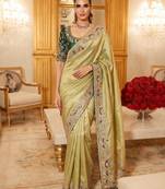 wedding wear pure kanjivarm silk blend heavy embroidery work saree