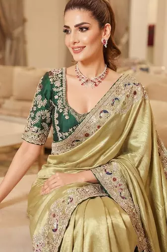 wedding wear pure kanjivarm silk blend heavy embroidery work saree