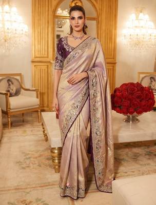 wedding wear pure kanjivarm silk blend heavy embroidery work saree 1