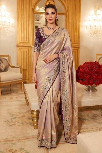 wedding wear pure kanjivarm silk blend heavy embroidery work saree