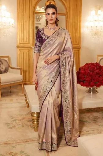 wedding wear pure kanjivarm silk blend heavy embroidery work saree