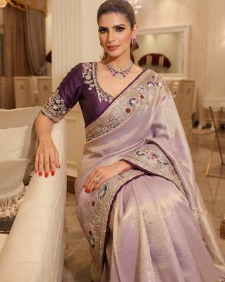 wedding wear pure kanjivarm silk blend heavy embroidery work saree 2