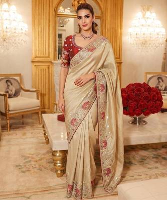 wedding wear pure kanjivarm silk blend heavy embroidery work saree 1