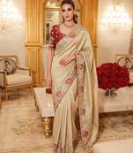 wedding wear pure kanjivarm silk blend heavy embroidery work saree