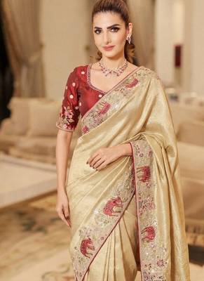 wedding wear pure kanjivarm silk blend heavy embroidery work saree 2