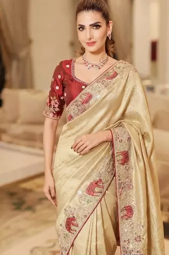 wedding wear pure kanjivarm silk blend heavy embroidery work saree