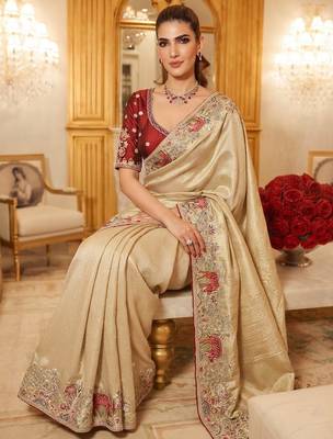 wedding wear pure kanjivarm silk blend heavy embroidery work saree 3