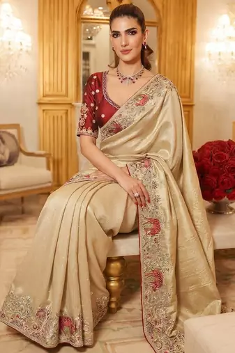 wedding wear pure kanjivarm silk blend heavy embroidery work saree