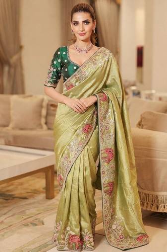 wedding wear pure kanjivarm silk blend heavy embroidery work saree