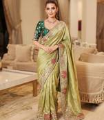 wedding wear pure kanjivarm silk blend heavy embroidery work saree