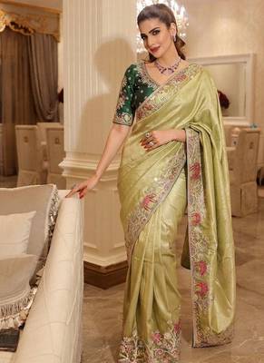 wedding wear pure kanjivarm silk blend heavy embroidery work saree 2