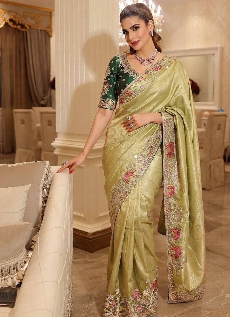 wedding wear pure kanjivarm silk blend heavy embroidery work saree