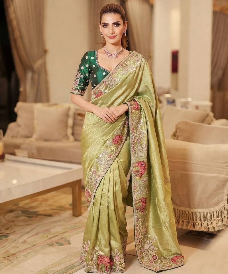 wedding wear pure kanjivarm silk blend heavy embroidery work saree