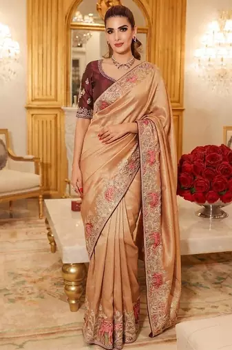 wedding wear pure kanjivarm silk blend heavy embroidery work saree