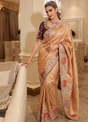 wedding wear pure kanjivarm silk blend heavy embroidery work saree 2