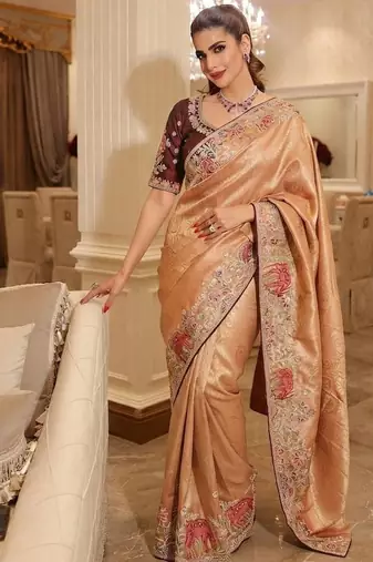 wedding wear pure kanjivarm silk blend heavy embroidery work saree