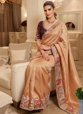 wedding wear pure kanjivarm silk blend heavy embroidery work saree 3