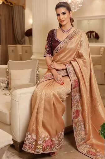 wedding wear pure kanjivarm silk blend heavy embroidery work saree