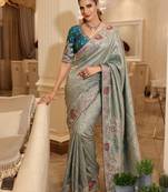 wedding wear pure kanjivarm silk blend heavy embroidery work saree