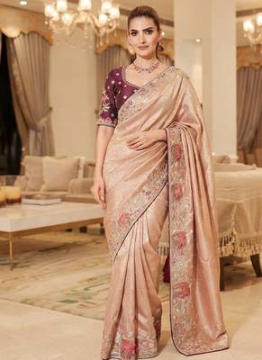 wedding wear pure kanjivarm silk blend heavy embroidery work saree 1
