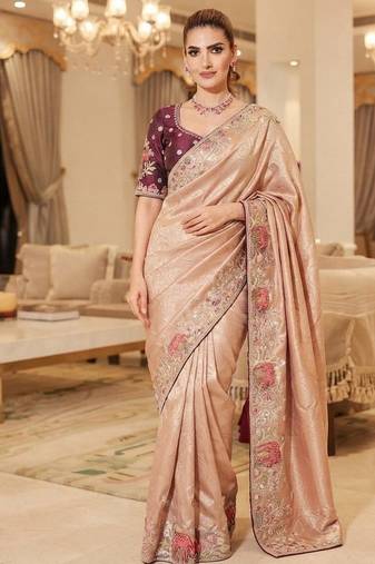 wedding wear pure kanjivarm silk blend heavy embroidery work saree
