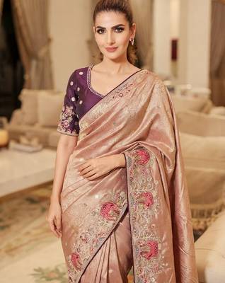 wedding wear pure kanjivarm silk blend heavy embroidery work saree 2