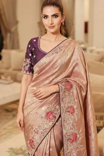 wedding wear pure kanjivarm silk blend heavy embroidery work saree