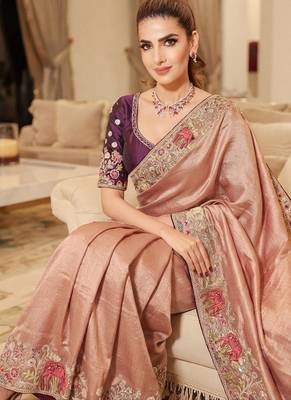 wedding wear pure kanjivarm silk blend heavy embroidery work saree 3