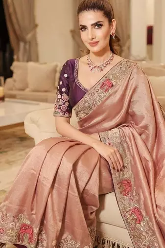 wedding wear pure kanjivarm silk blend heavy embroidery work saree