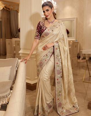 wedding wear pure kanjivarm silk blend heavy embroidery work saree 1
