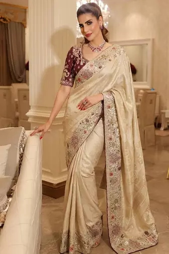 wedding wear pure kanjivarm silk blend heavy embroidery work saree