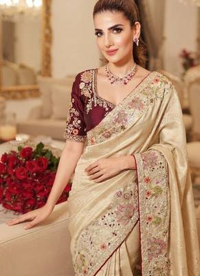 wedding wear pure kanjivarm silk blend heavy embroidery work saree 2