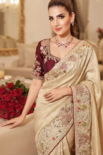 wedding wear pure kanjivarm silk blend heavy embroidery work saree