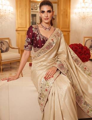 wedding wear pure kanjivarm silk blend heavy embroidery work saree 3