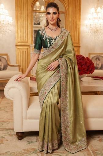 wedding wear pure kanjivarm silk blend heavy embroidery work saree