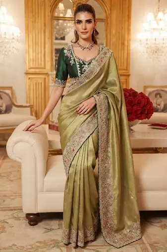wedding wear pure kanjivarm silk blend heavy embroidery work saree